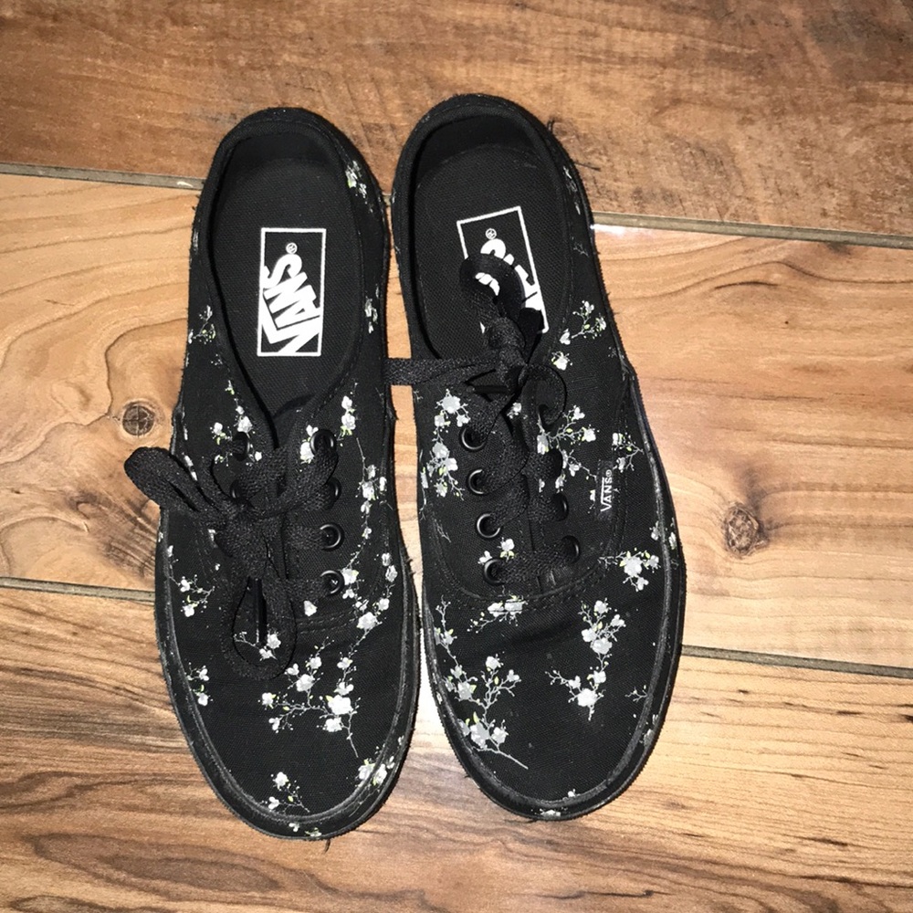 Black Flowered Vans